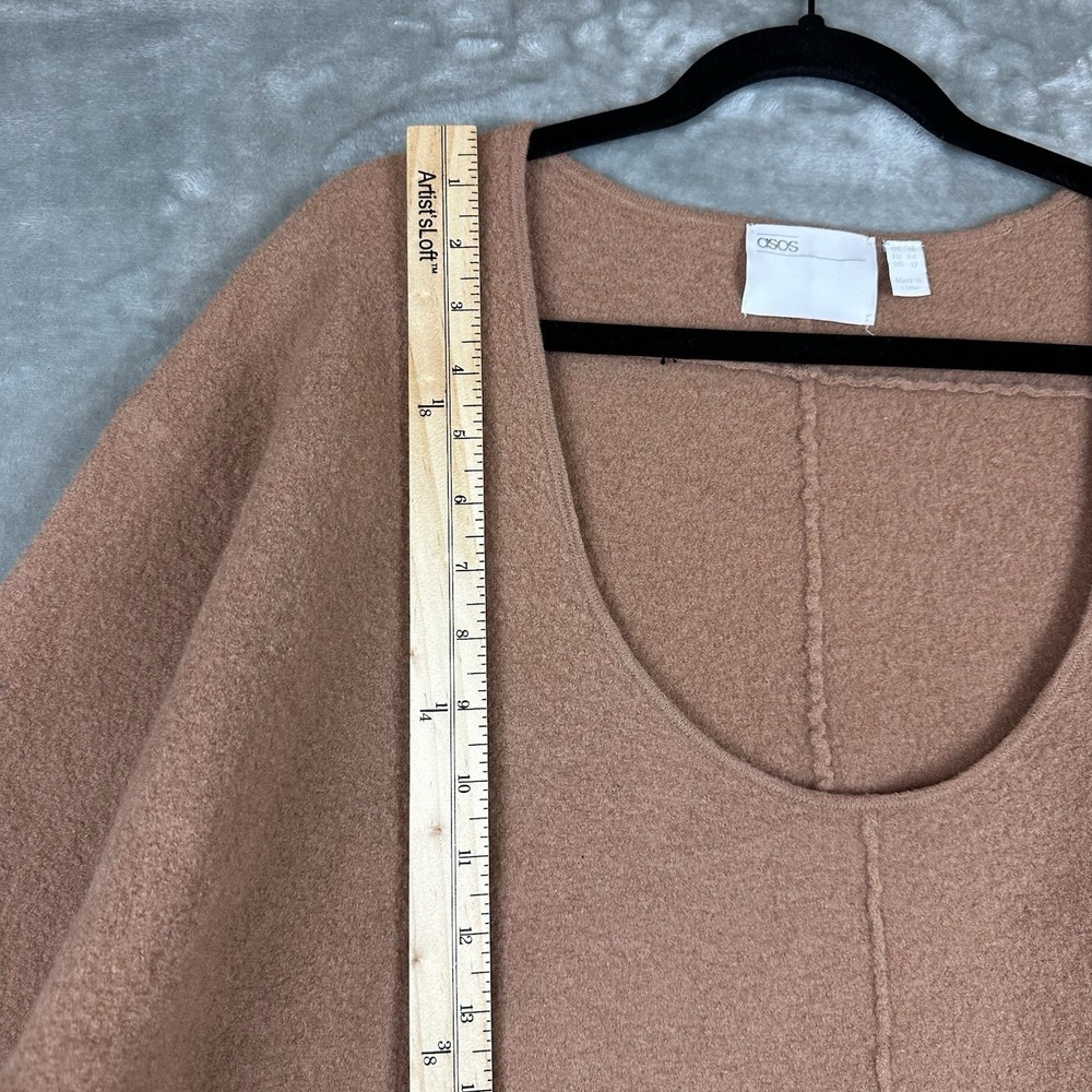 ASOS Sweater Women's 12 Brown Tan 100% Wool Scoop Neck Dolman Sleeves Oversized - Picture 6 of 10